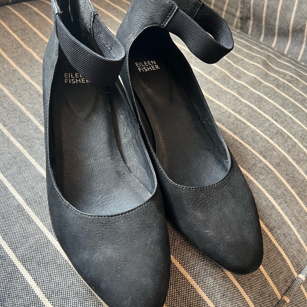Eileen Fisher Black Flats with Ankle Strap